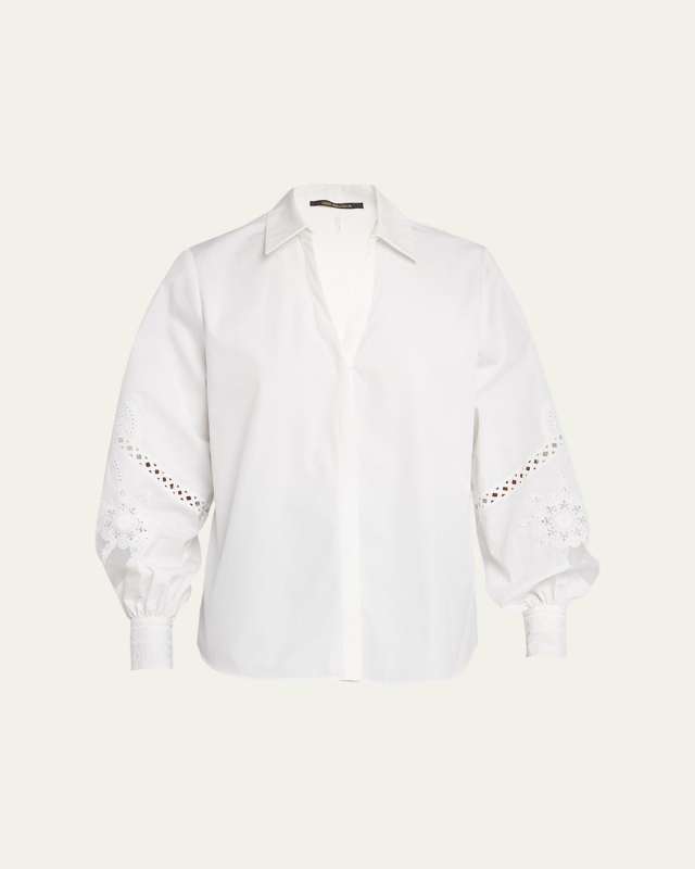 Calla Embroidered Blouson-Sleeve Blous